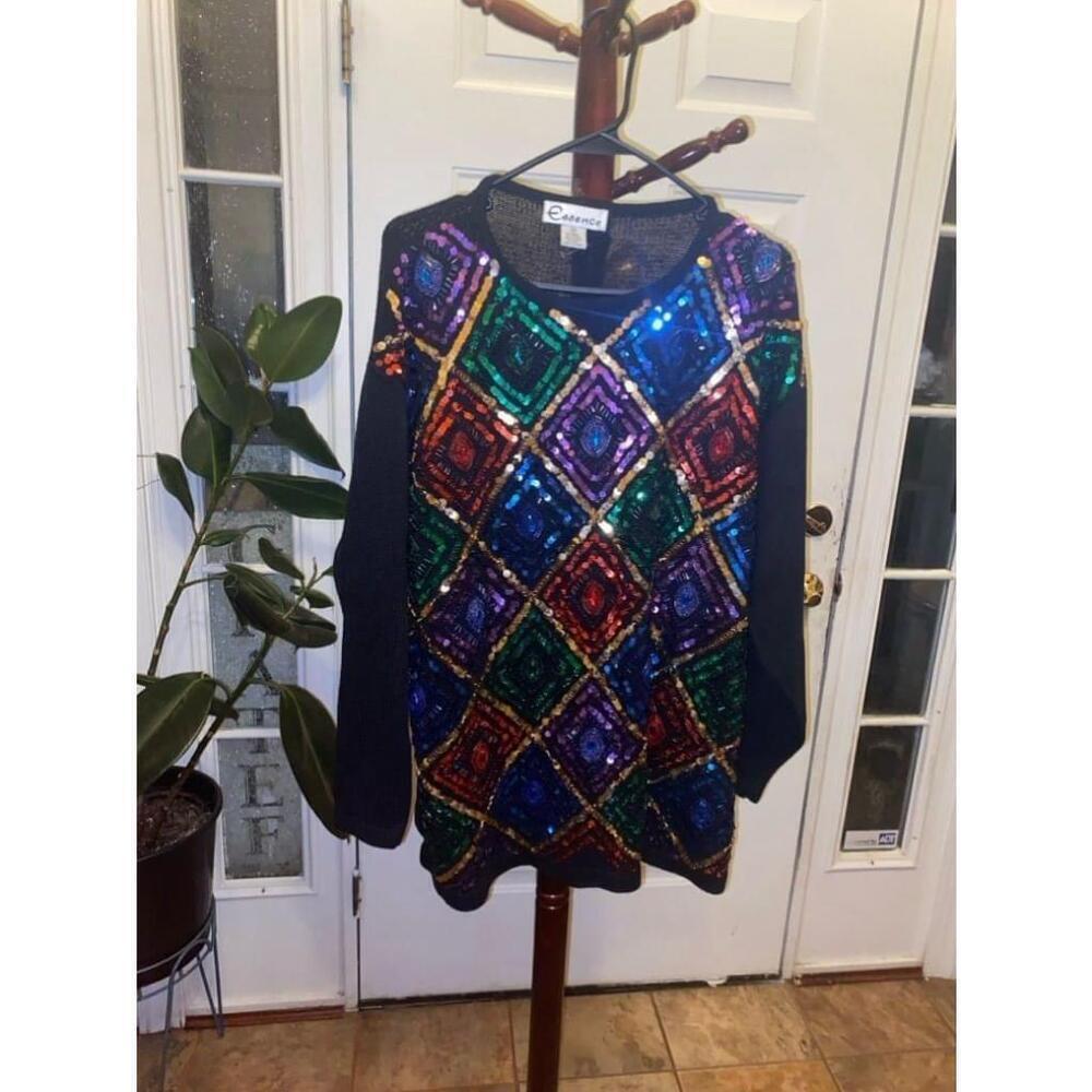 Women's Essence 1X Black Sequin Sweater